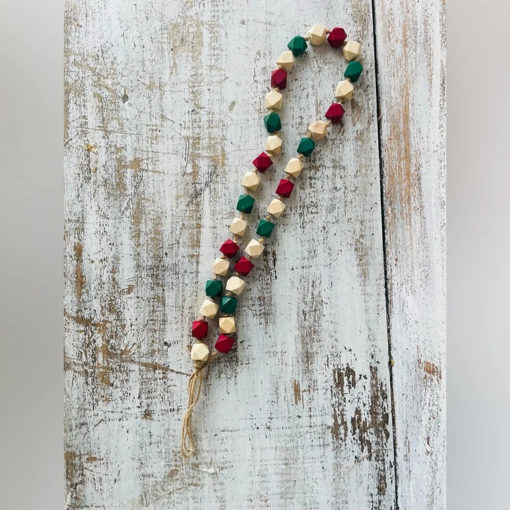 *Holiday Geometric Wood Beaded Garland 40”